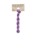 A skein of amethyst purple embroidery floss, twisted and bundled, with a tan label featuring the brand name and color information.