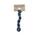 A skein of indigo blue embroidery floss, twisted and bundled, with a tan label featuring the brand name and color information.