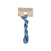 A skein of variegated cornflower blue embroidery floss, twisted and bundled, with a tan label featuring the brand name and color information.