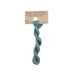 A skein of variegated medium teal and gray embroidery floss, twisted and bundled, with a tan label featuring the brand name and color information.