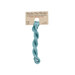 A skein of medium turquoise embroidery floss, twisted and bundled, with a tan label featuring the brand name and color information.