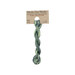 A skein of variegated mint and dark teal embroidery floss, twisted and bundled, with a tan label featuring the brand name and color information.