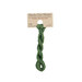 A skein of forest green embroidery floss, twisted and bundled, with a tan label featuring the brand name and color information.