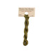 A skein of dark olive green embroidery floss, twisted and bundled, with a tan label featuring the brand name and color information.