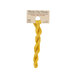 A skein of curry yellow embroidery floss, twisted and bundled, with a tan label featuring the brand name and color information.