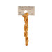 A skein of golden orange embroidery floss, twisted and bundled, with a tan label featuring the brand name and color information.