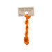 A skein of pumpkin orange embroidery floss, twisted and bundled, with a tan label featuring the brand name and color information.