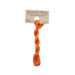 A skein of pumpkin orange embroidery floss, twisted and bundled, with a tan label featuring the brand name and color information.