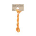 A skein of variegated light orange and pink embroidery floss, twisted and bundled, with a tan label featuring the brand name and color information.