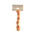 A skein of variegated coral and peach embroidery floss, twisted and bundled, with a tan label featuring the brand name and color information.