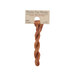 A skein of variegated burnt sienna and terra cotta embroidery floss, twisted and bundled, with a tan label featuring the brand name and color information.
