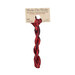 A skein of variegated black cherry and cranberry red embroidery floss, twisted and bundled, with a tan label featuring the brand name and color information.