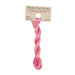 A skein of bubblegum pink embroidery floss, twisted and bundled, with a tan label featuring the brand name and color information.