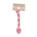 A skein of blush pink embroidery floss, twisted and bundled, with a tan label featuring the brand name and color information.