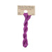 A skein of orchid purple embroidery floss, twisted and bundled, with a tan label featuring the brand name and color information.