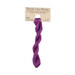 A skein of royal purple embroidery floss, twisted and bundled, with a tan label featuring the brand name and color information.