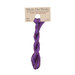 A skein of eggplant purple embroidery floss, twisted and bundled, with a tan label featuring the brand name and color information.