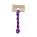 A skein of magenta and purple embroidery floss, twisted and bundled, with a tan label featuring the brand name and color information.