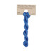 A skein of cornflower blue embroidery floss, twisted and bundled, with a tan label featuring the brand name and color information.