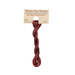 A skein of variegated deep red embroidery floss, twisted and bundled, with a tan label featuring the brand name and color information.
