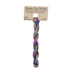 A skein of Variegated Purple, Magenta, and Teal embroidery floss, twisted and bundled, with a tan label featuring the brand name and color information.