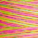 A Variegated Neon Yellow, Green, and Pink swatch of Weeks Dye Works floss.