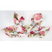 The four completed cloth napkins colored in pink fabrics from the Hydrangeas In The Garden collection, isolated on a white background..