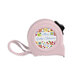 Pink tape measure with a colorful design and label reading Quilty Measure 12 ft.