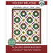 Front of the pattern with an image of the completed Holiday Welcome quilt isolated on a white background with burgundy banners at the top and bottom with the title of the product and creator information