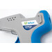Close-up of an AdTech Essential Dual Temp hot glue gun in gray and blue.