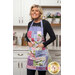 Jennifer Bosworth modeling the Simply Charming Apron in lavender, pink, and green fabrics from the Hydrangeas in the Garden collection. 