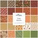 A fat quarter collage of fabric swatches in brown, red, yellow, green, and cream, labeled Cozy Autumn by Riley Blake Designers.