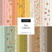 A collage of fabrics from the Bug Collector collection in hues of pink, yellow, brown, green, and blue.