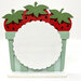 The fully assembled and painted Strawberry Basket Cross Stitch Display, staged on a white tabletop.