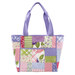 The completed Charming 8 Pocket Tote, colored in pink, green, periwinkle blue, and purple florals fabrics from the Hydrangeas in the Garden collection by Riley Blake Designs, isolated on a white background.