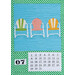 A colorful calendar page featuring three decorative chairs and the month of July at the bottom.