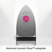 Iron with a diamond ceramic-flow™ soleplate, featuring a sleek design and a logo in pink.