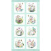 Album squares of watercolor bunnies and florals with a green and white gingham backdrop