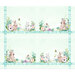 Mat panel fabric featuring florals and bunnies with a scalloped border on a pale mint background.