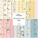 Collage of fabric patterns featuring Winnie-the-Pooh designs in pastel colors with various prints.