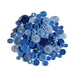A scattered collection of various blue buttons in different sizes and styles.