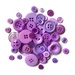 A pile of purple themed buttons in a variety of sizes.