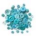 A pile of teal blue buttons in a variety of sizes.