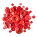 A pile of red buttons in a variety of sizes.