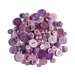 A scattered collection of various purple buttons in different sizes and styles.