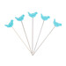 Five of the blue bird pins, fanned out and isolated on a white background.