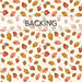 A cream swatch of fabric with tossed leaves in orange, peach, and brown; a transparent banner at the top reads "Backing."