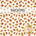 A cream swatch of fabric with tossed leaves in orange, peach, and brown; a transparent banner at the top reads "Backing."