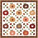 Digital mockup of the Cozy Autumn quilt featuring patchwork pumpkins, falling leaves, and hearts, isolated on a white background.