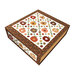 Cozy Autumn collector box featuring a design of patchwork pumpkins, falling leaves and hearts, isolated on a white background.